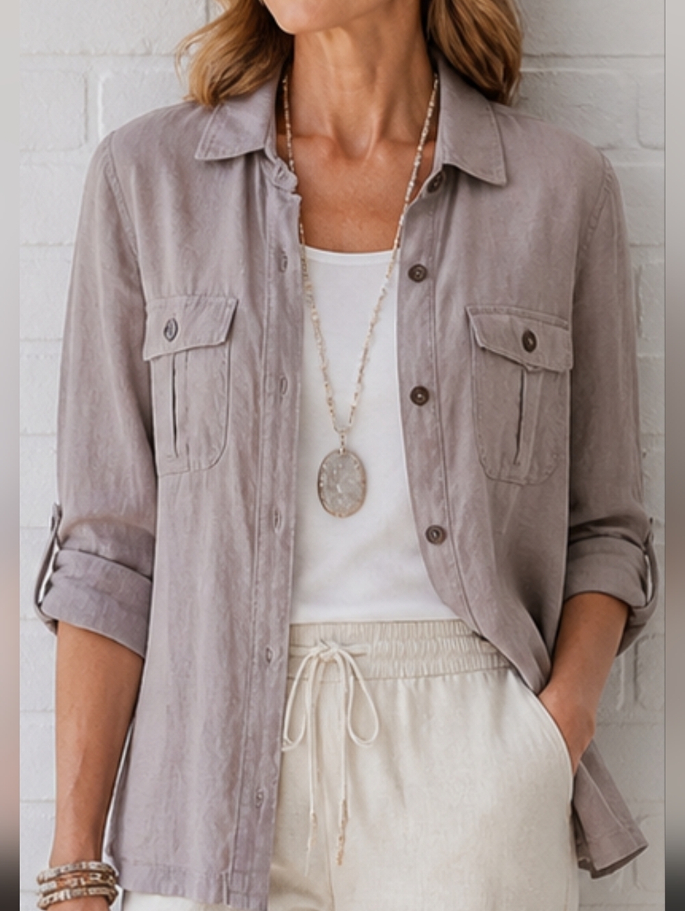 J.Jill Love Linen Shirt Jacket Utility Boxy 100% Linen XL Tall Button Front